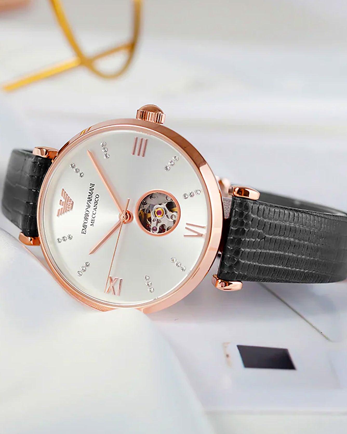 AR60047 Emporio Armani Automatic Black Leather Watch