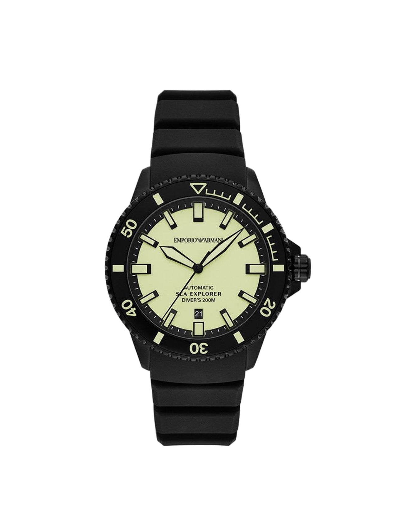 Black watch with a light face on a white background