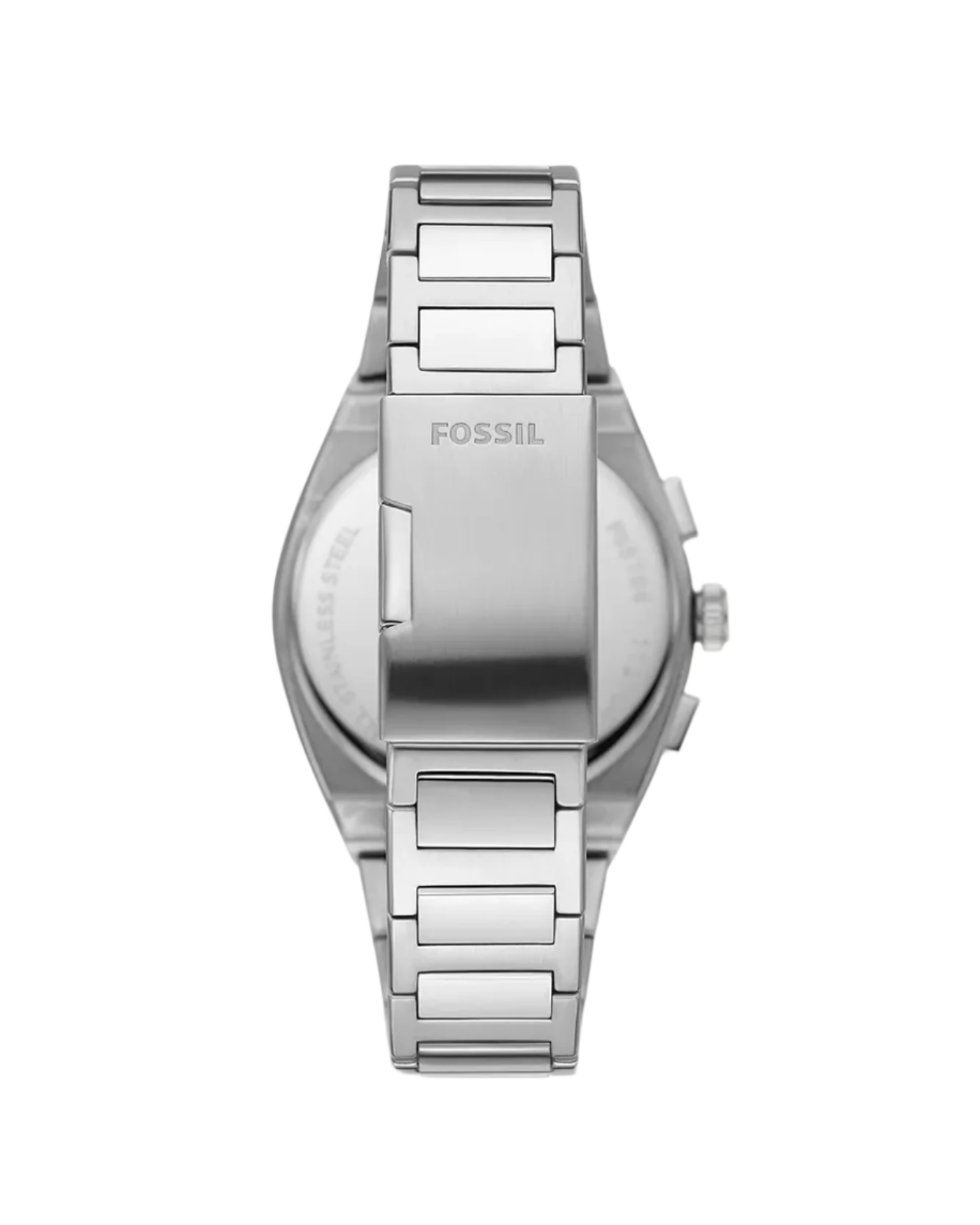 Silver Fossil watch on a white background