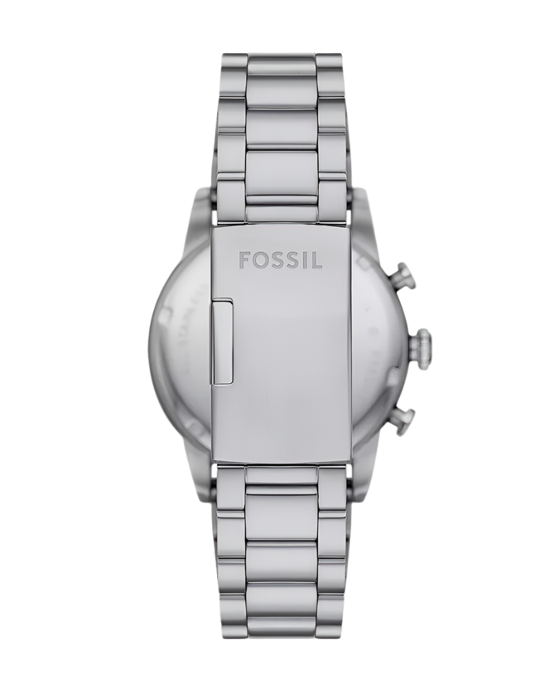 Silver Fossil watch on a white background
