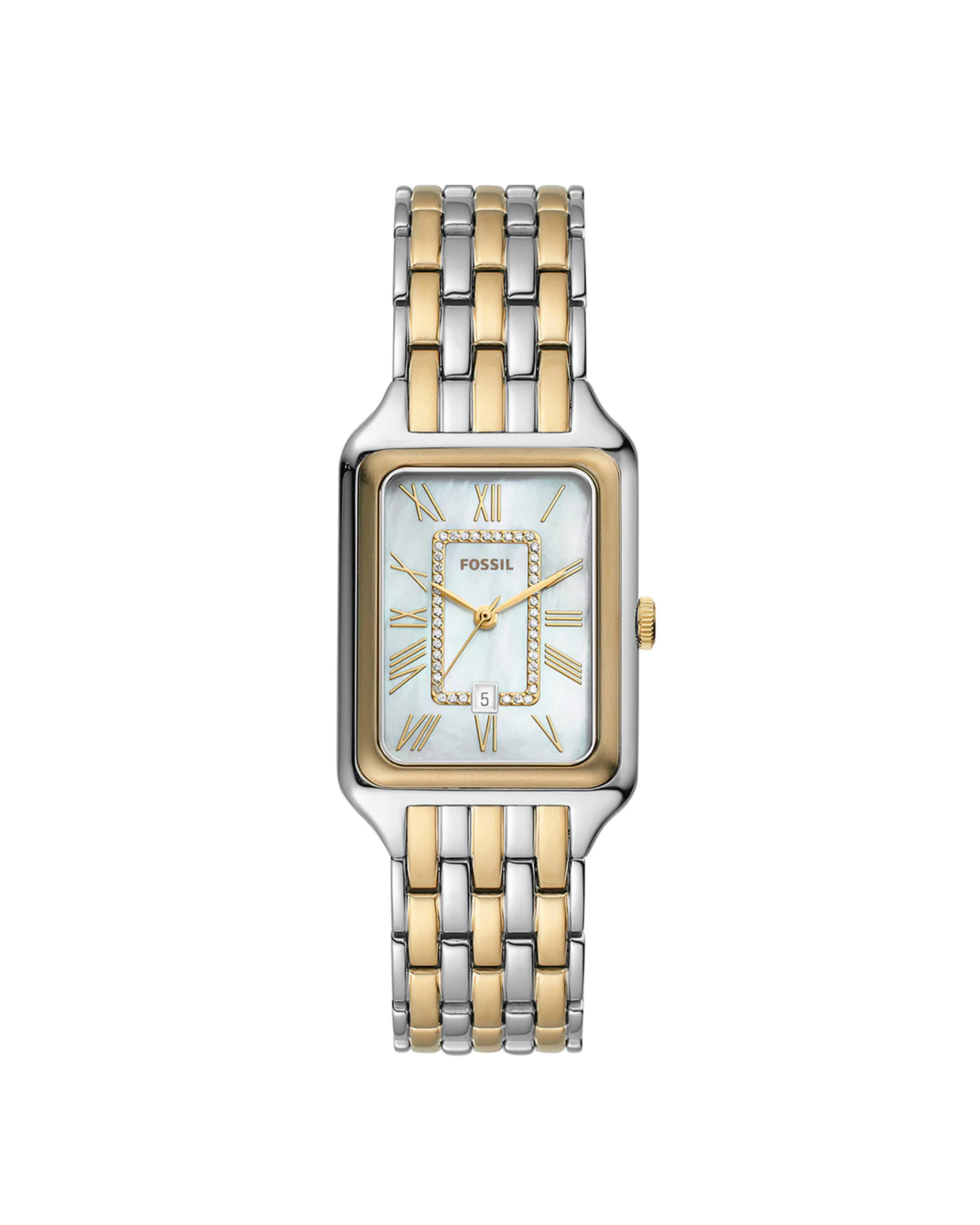 Two-tone Fossil watch on a white background