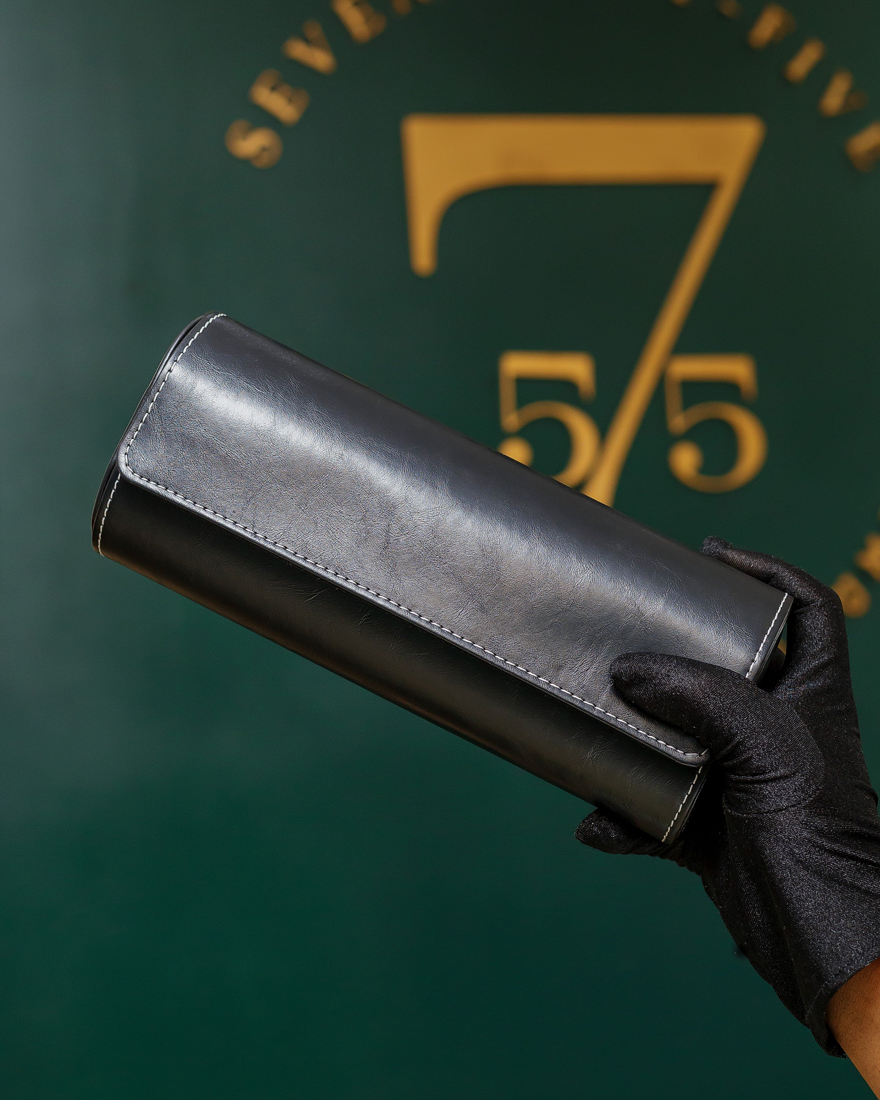 GZ Leather 3 Watch Roll - Black