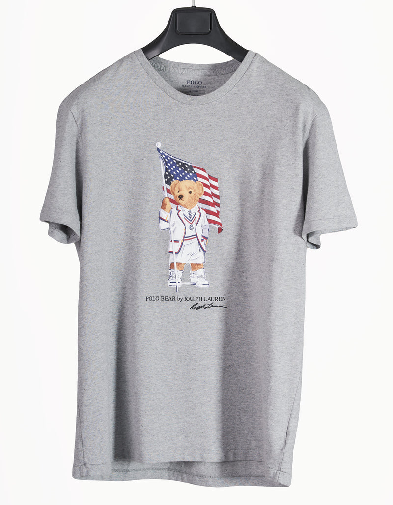 Polo Bear US Flag Graphic T-shirt grey